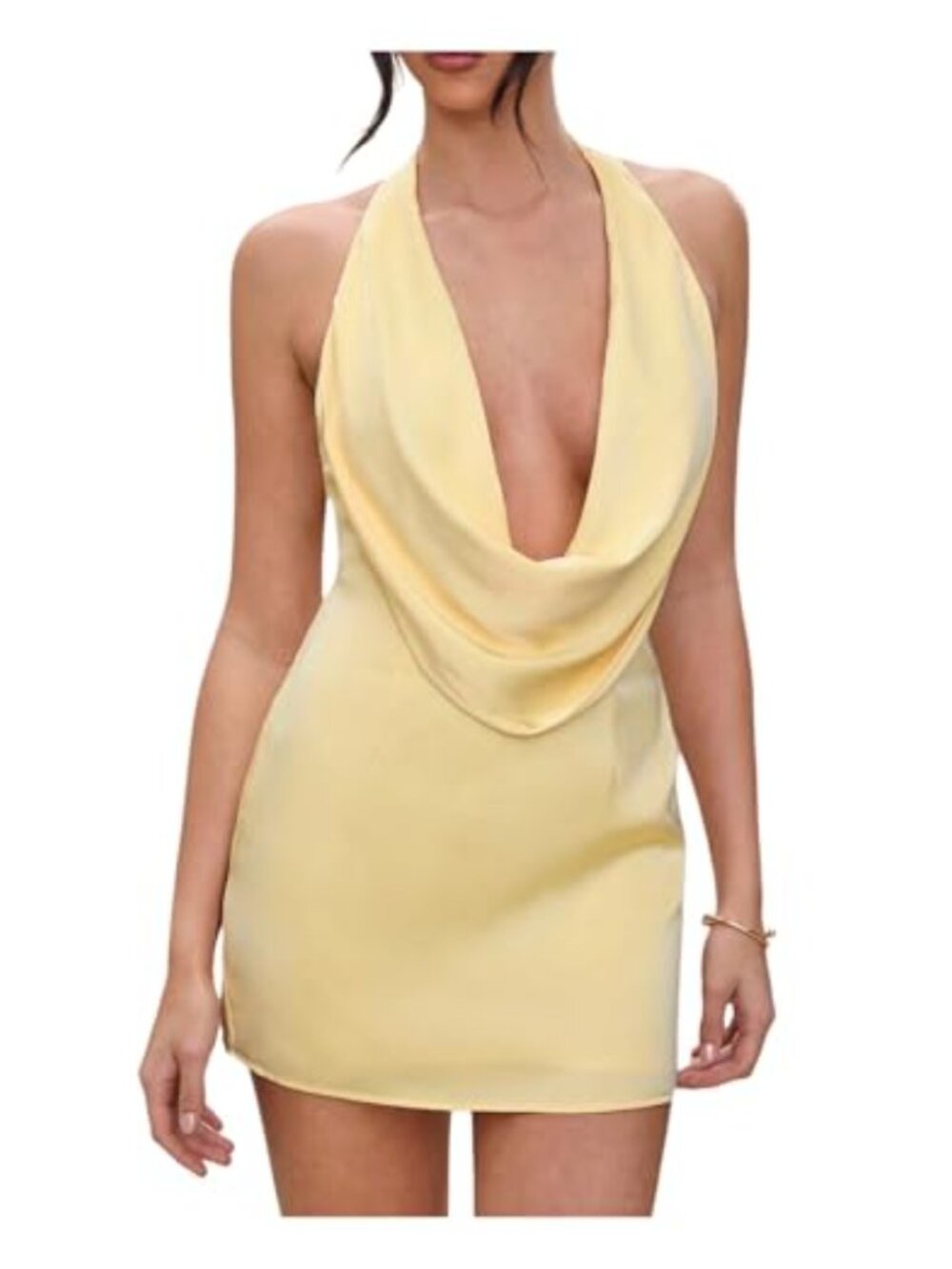 Satin Halter Deep V Plunge Mini Dress Open Back Party Cocktail